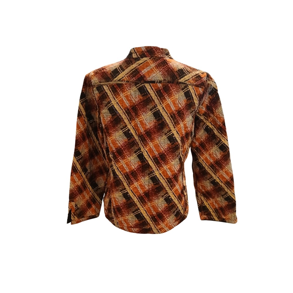 Reversible Quilted Plaid Button Front Jacket Oran… - image 6